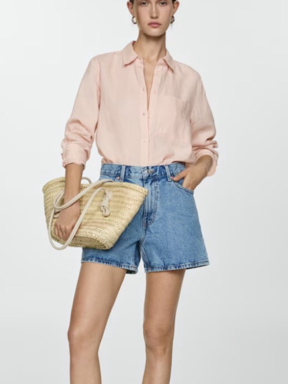 Mango Linen Light Pink Shirt S